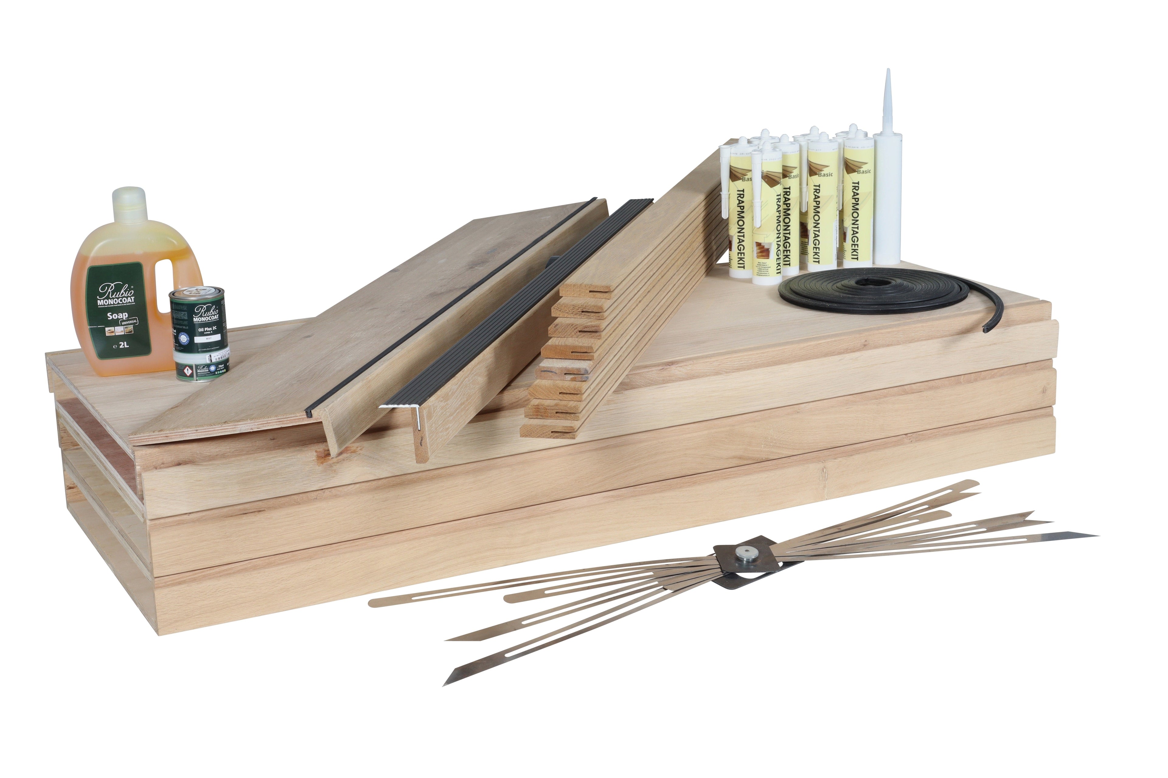 Eiken open trap 2-kwartdraai doe-het-zelf pakket